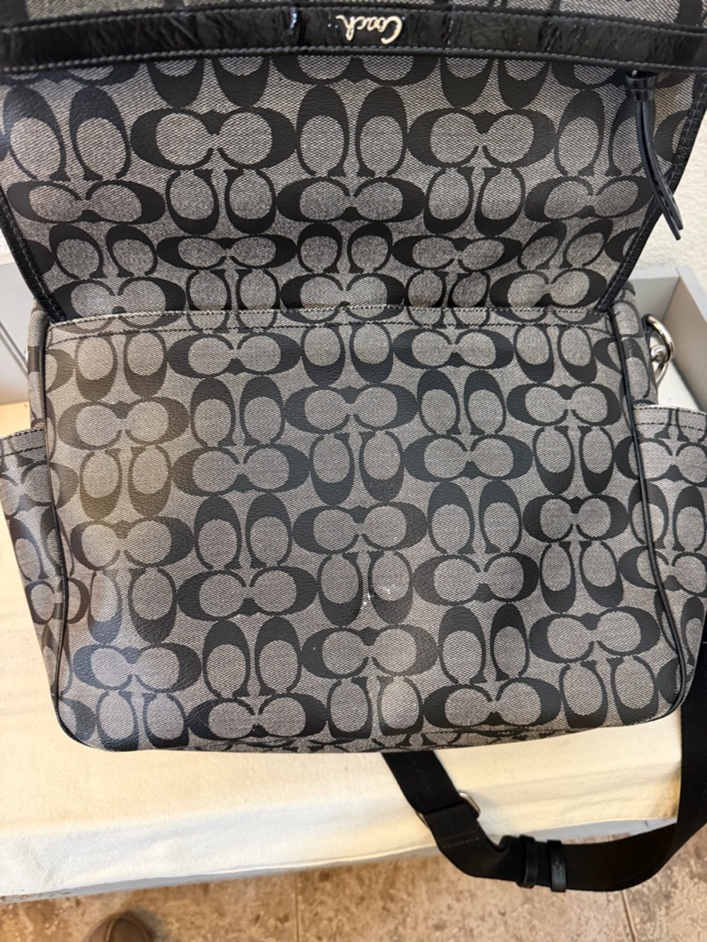 Coach Signature Jacquard Crossbody Bag in Charcoal and Black, diaper bag - Picture 9 of 13